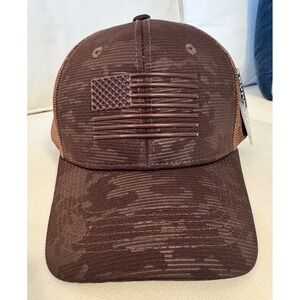 Runs Deep Tactical American Flag Camo Trucker Hat Brown OSFM